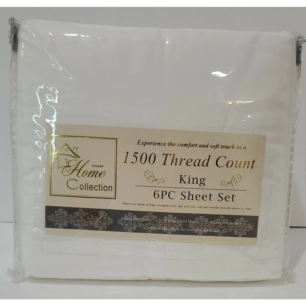 Sweet Home Collection 6-Piece King Sheet Set 1500 Thread Count White